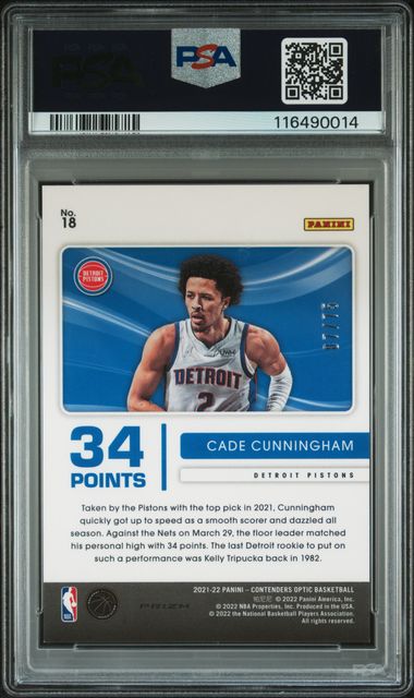 2021 PANINI CONTENDERS OPTIC PLAYING THE NUMBERS GAME #18 CADE CUNNINGHAM PLY/NMBR.GM-BLU.CRKD.ICE