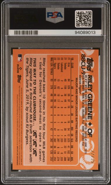 2023 TOPPS CHROME UPDATE 1988 TOPPS BASEBALL #88CU9 RILEY GREENE 1988 TOPPS BASEBALL-ORG REF