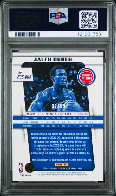 2024 PANINI PRIZM DECA SIGNATURES #PDSDUR JALEN DUREN SIGNATURE-RED PRIZM
