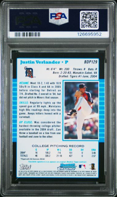 2005 BOWMAN CHROME DRAFT PICKS #129 JUSTIN VERLANDER DRAFT PICKS