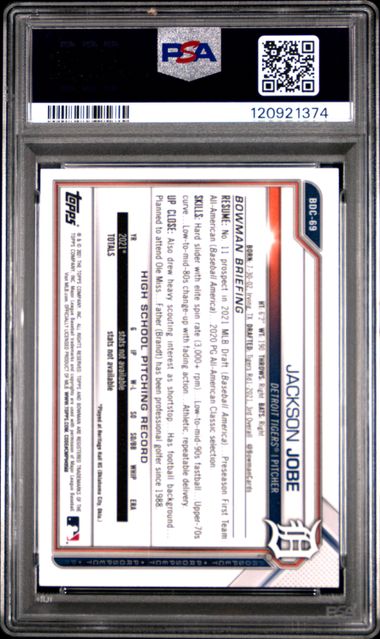 2021 BOWMAN DRAFT #BDC69 JACKSON JOBE CHROME-B/W RAYWAVE REF.