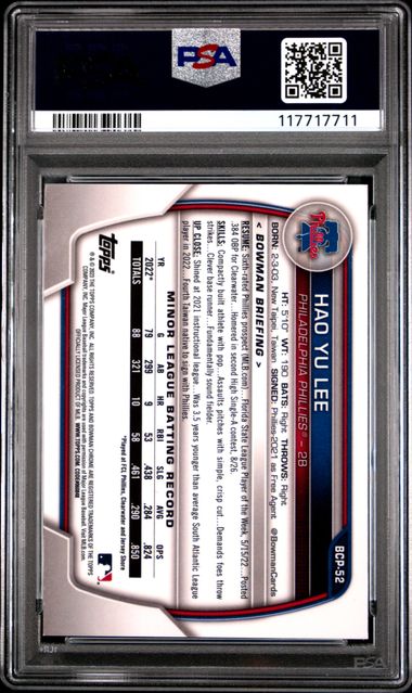 2023 BOWMAN SAPPHIRE EDITION CHROME PROSPECTS #BCP52 HAO YU LEE CHROME PROSPECTS