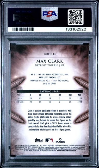 2024 BOWMAN GLADIATORS OF THE DIAMOND #GOTD13 MAX CLARK GLADIATORS/DIAMOND-GOLD