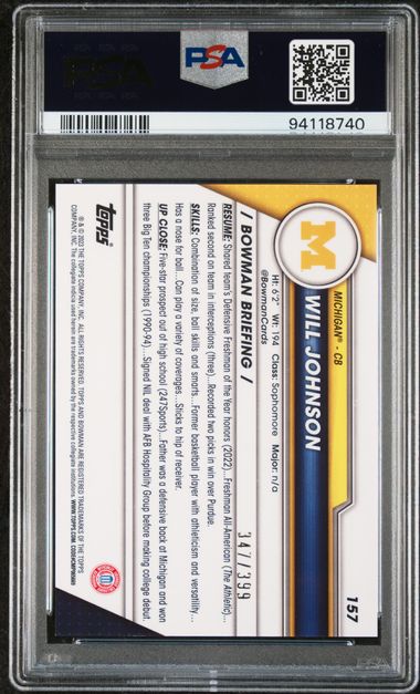 2023 BOWMAN UNIVERSITY CHROME #157 WILL JOHNSON PURPLE REFRACTOR