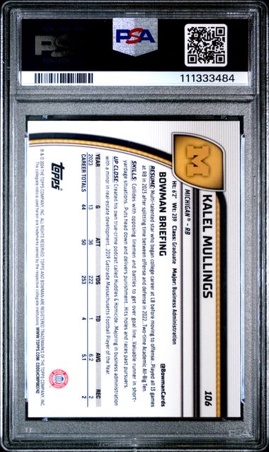 2024 BOWMAN UNIVERSITY CHROME #106 KALEL MULLINGS PURPLE REFRACTOR