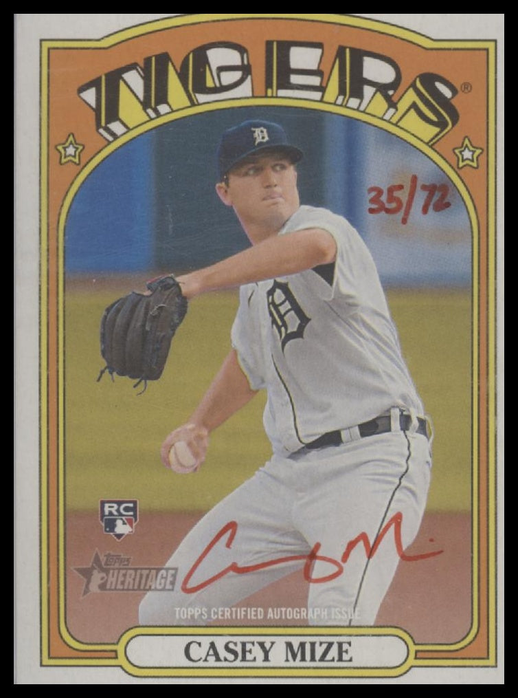 Casey Mize 2021 Topps Heritage #ROA-CMA Autographed Red Ink /72 Detroit Tigers MLB