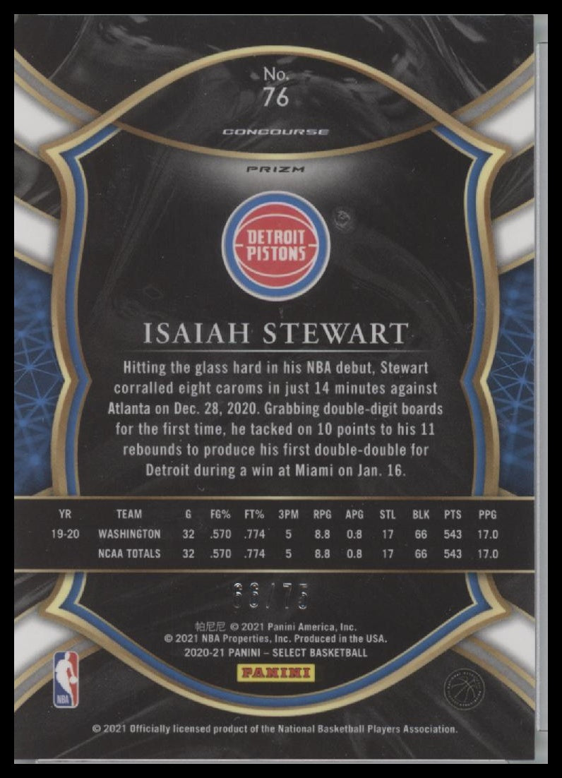 2020 Panini Select Concourse Neon Green Prizm /75 Isaiah Stewart #76 Rookie RC