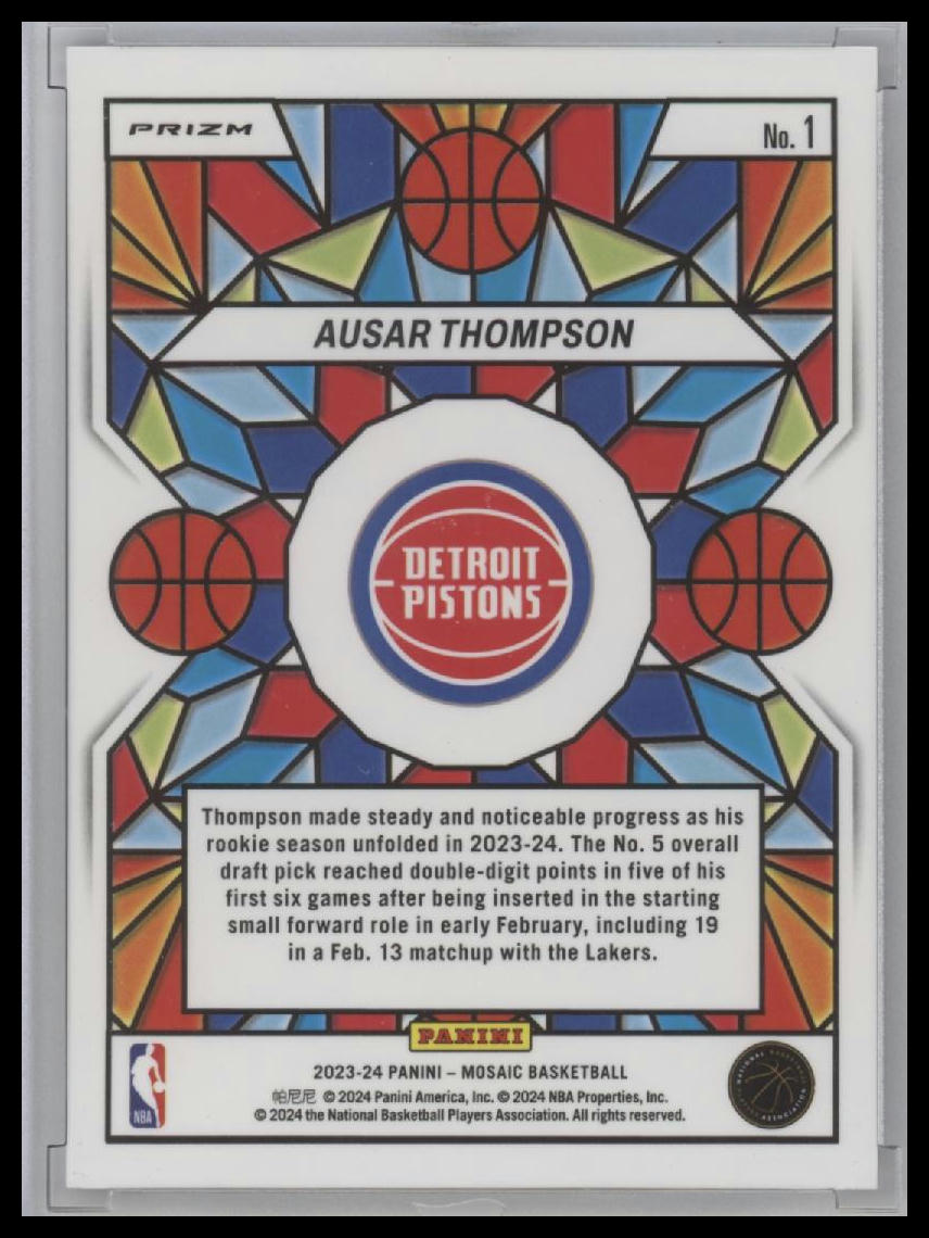 23-24 Mosaic AUSAR THOMPSON Stained Glass Mosaic SSP ROOKIE PISTONS #1