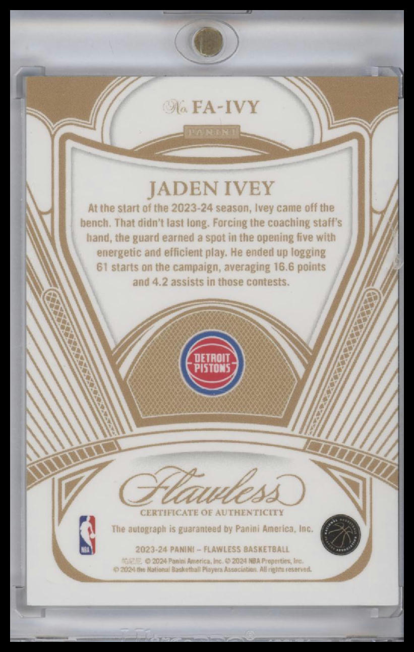 JADEN IVEY 2023-24 PANINI FLAWLESS #FA-IVY AUTOGRAPHS AUTO LIGHT BLUE 1/1
