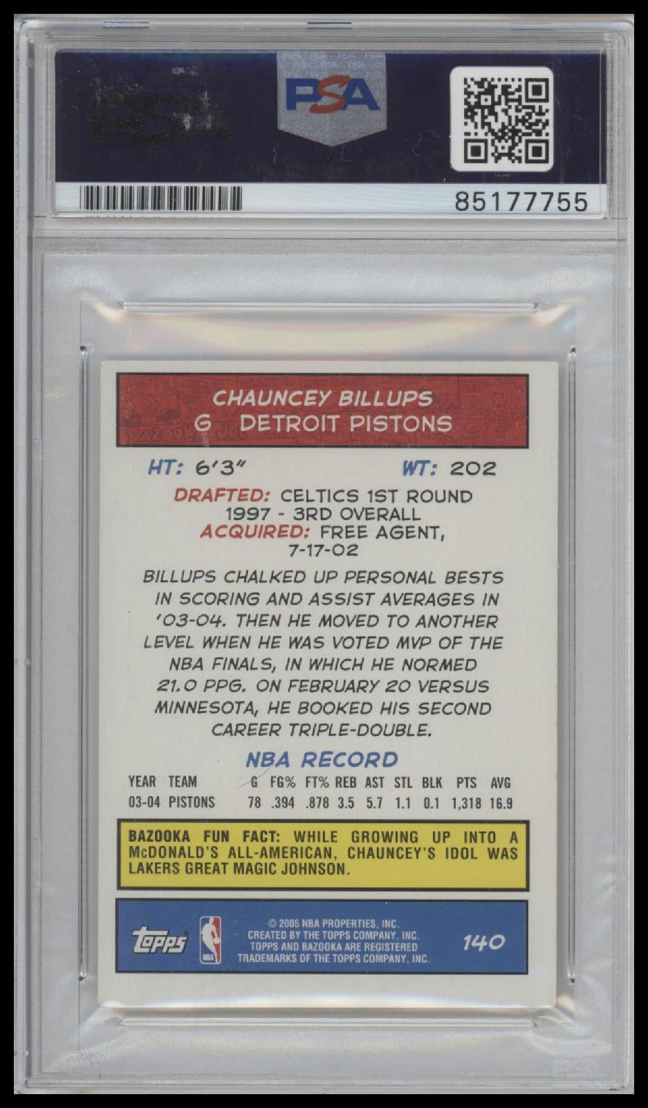 2005 Topps Chauncey Billups Bazooka #140 Auto PSA/DNA Certified