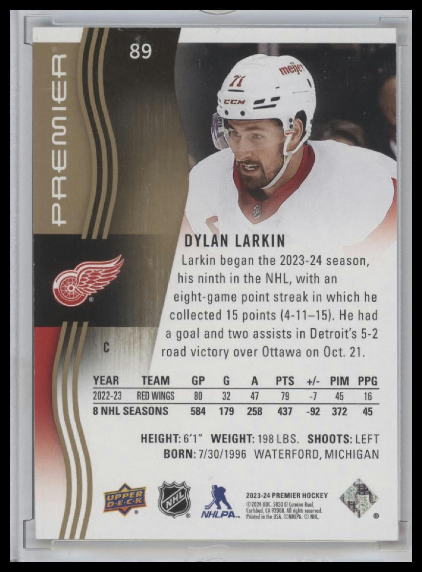2023-24 Upper Deck Premier Gold Parallel Dylan Larkin /65 SP Detroit Red Wings