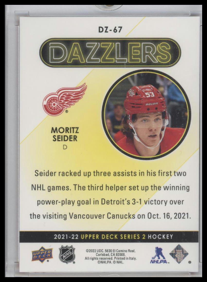 2021-22 Upper Deck Hockey Series 2 Moritz Seider DZ-67 DAZZLERS RED SP
