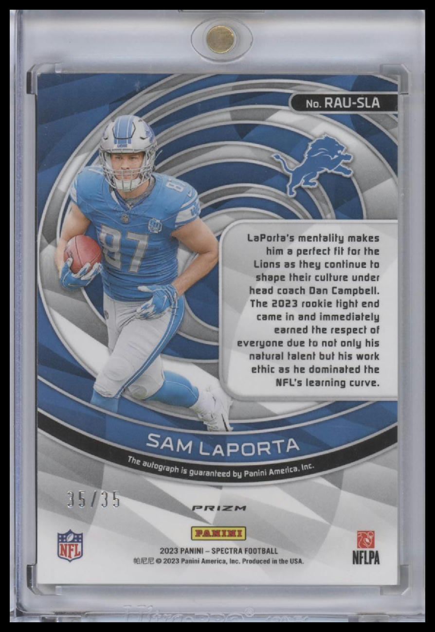 SAM LAPORTA ~ 2023 Panini Spectra Spectral Signatures Neon Green RC #RAU-SLA (/35)