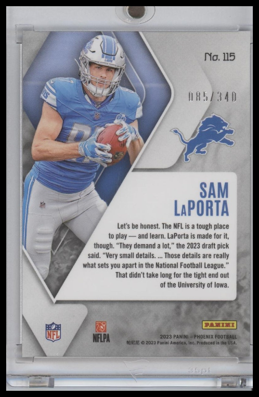 Sam LaPorta 2023 Panini Phoenix Football #115 EXCLUSIVE /340 Rookie Card Lions