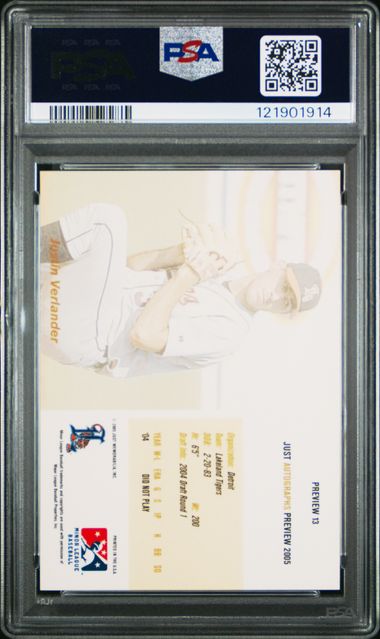 2005 JUST AUTOGRAPHS PREVIEW 2005 #13 JUSTIN VERLANDER PREVIEW 2005