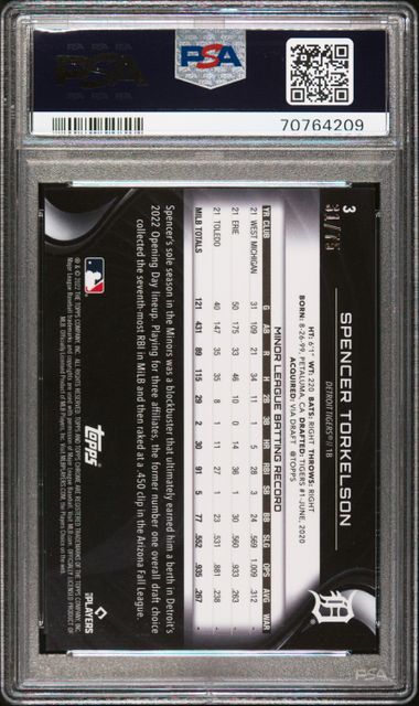 2022 TOPPS CHROME BLACK #3 SPENCER TORKELSON BLUE REFRACTOR