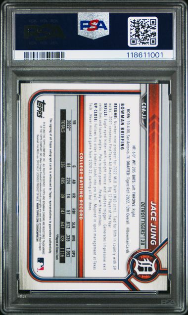 2022 BOWMAN DRAFT CHROME DRAFT PICK AUTOGRAPHS #CDAJJ JACE JUNG CHROME DRAFT PICK AUTO.