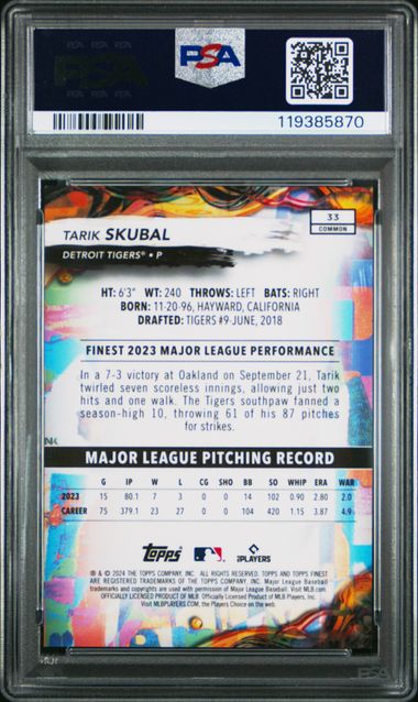 2024 TOPPS FINEST #33 TARIK SKUBAL GREEN REFRACTOR psa 10