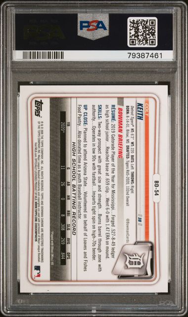 2020 BOWMAN DRAFT #BD54 COLT KEITH CHROME-BLUE REFRACTOR