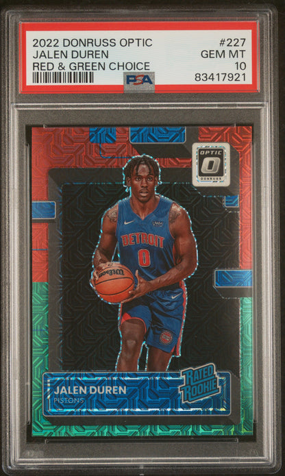 2022 Panini Donruss Optic #227 Jalen Duren Red & Green Choice PSA 10