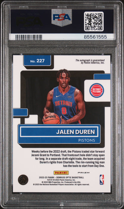 2022 Panini Donruss Optic #227 Jalen Duren Signature-Fast Break PSA 8