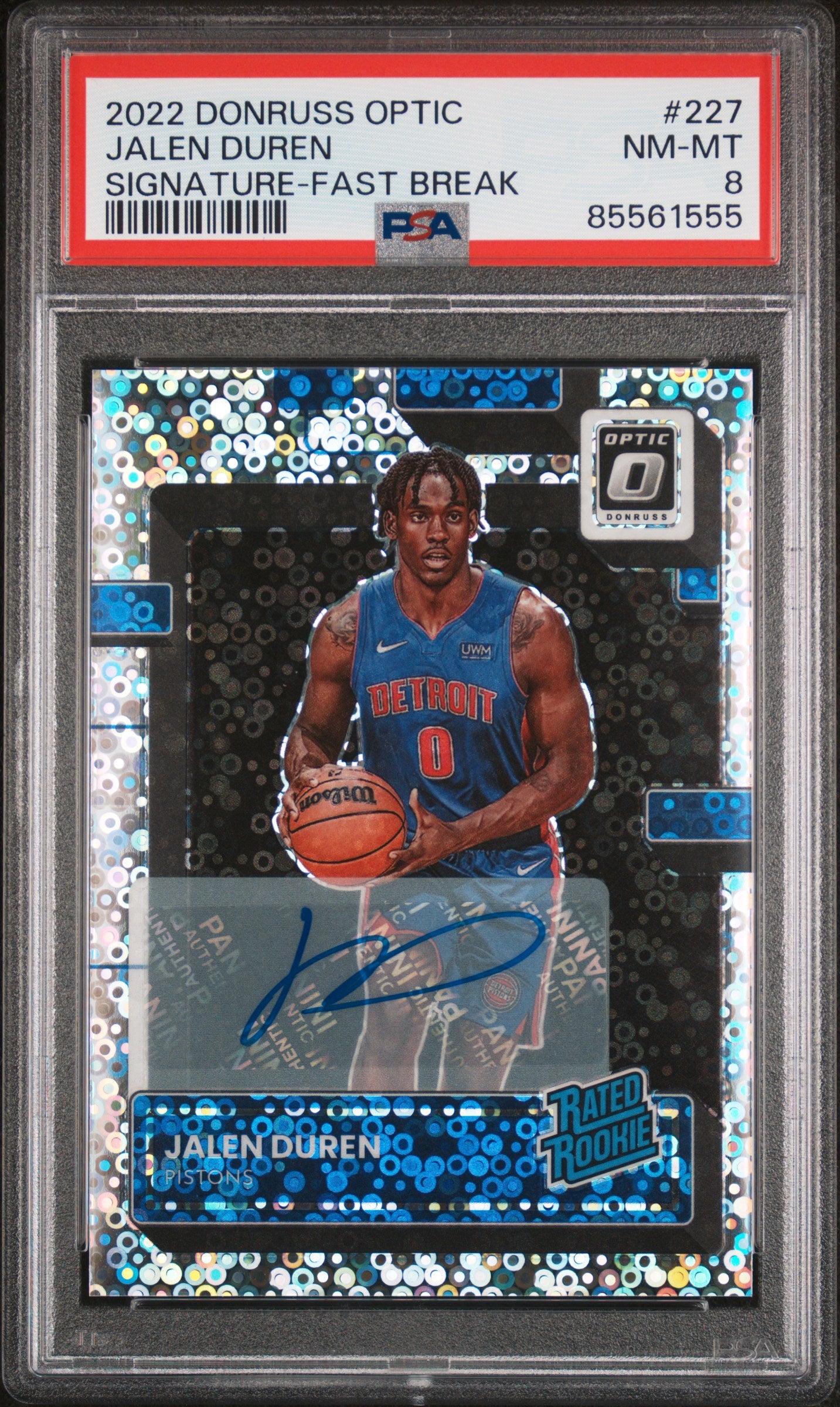 2022 Panini Donruss Optic #227 Jalen Duren Signature-Fast Break PSA 8