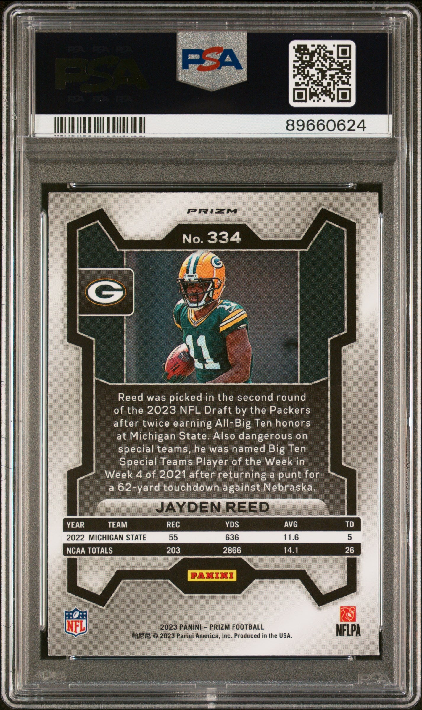 2023 Panini Prizm #334 Jayden Reed Disco Prizm PSA 10