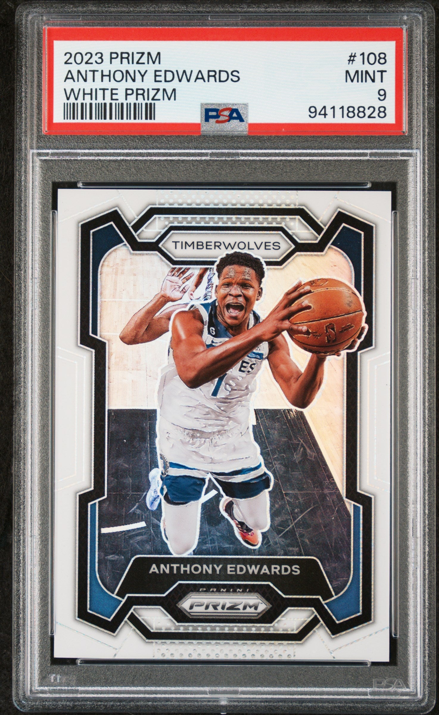 2023 Panini Prizm #108 Anthony Edwards White Prizm PSA 9