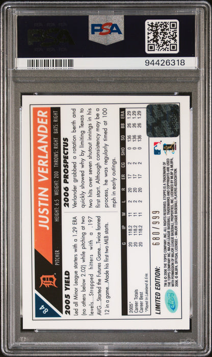 2006 Etopps #84 Justin Verlander Limited Edition-Auto. PSA 8