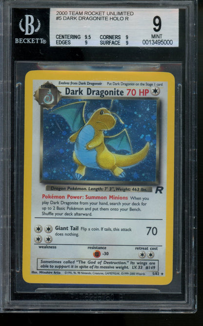 2000 Pokemon Team Rocket Unlimited #5 Dark Dragonite HOLO R BGS 9.0