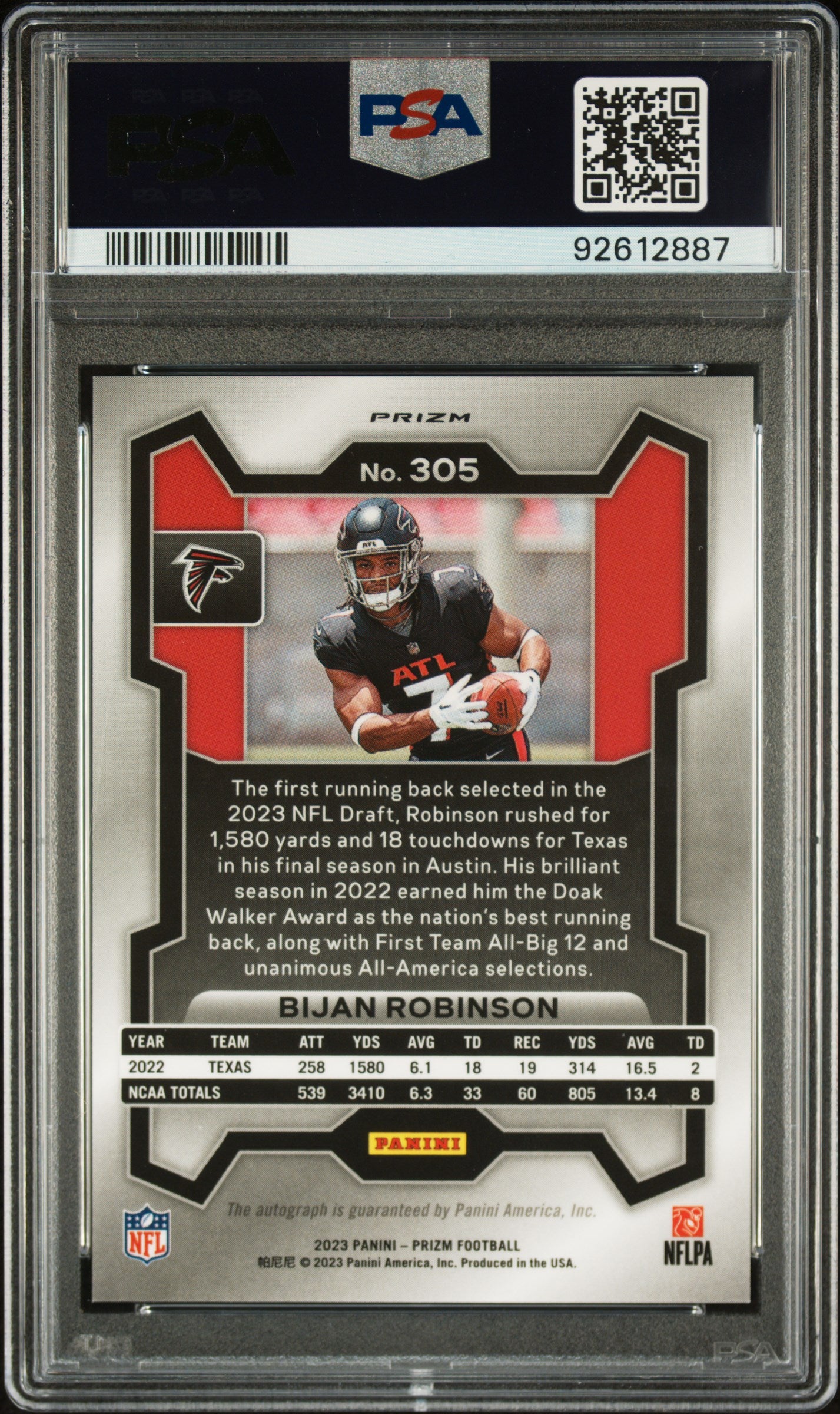 2023 Panini Prizm #305 Bijan Robinson Autograph PSA 10