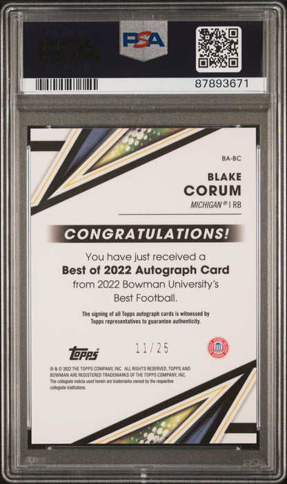 2022 Bowman's Best University Best Of 2022 Autographs Blake Corum Ref PSA 10