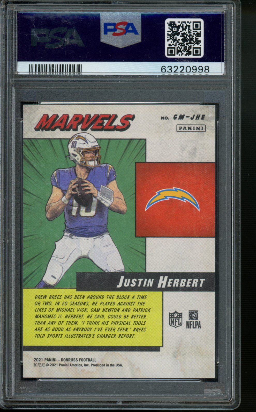 2021 Panini Donruss Gridiron Marvels #JHE Justin Herbert Gridiron Marvels PSA 9