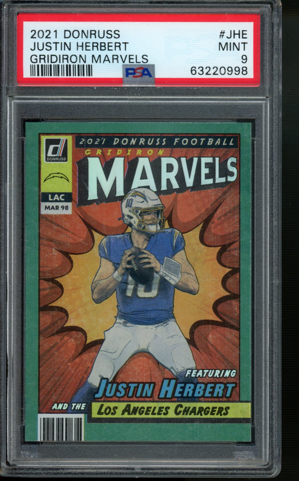 2021 Panini Donruss Gridiron Marvels #JHE Justin Herbert Gridiron Marvels PSA 9