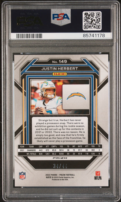 2022 Panini Prizm #149 Justin Herbert Red & Yellow Prizm PSA 9