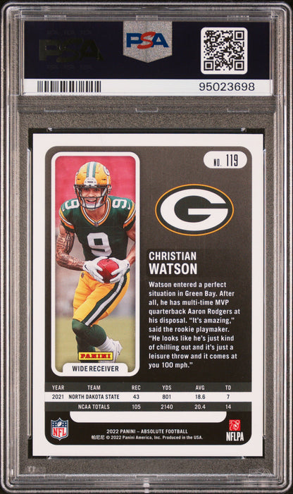 2022 Panini Absolute #119 Christian Watson Green Waves PSA 10