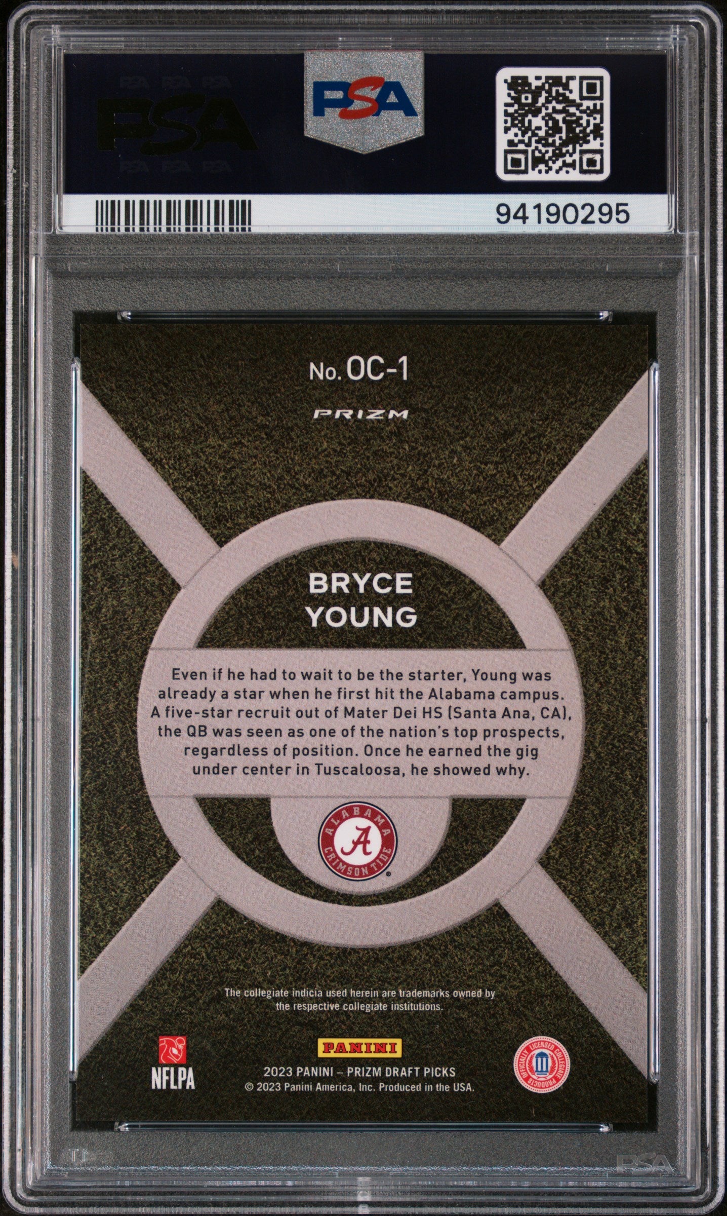 2023 Panini Prizm Draft Picks On Campus #OC1 Bryce Young PSA 10