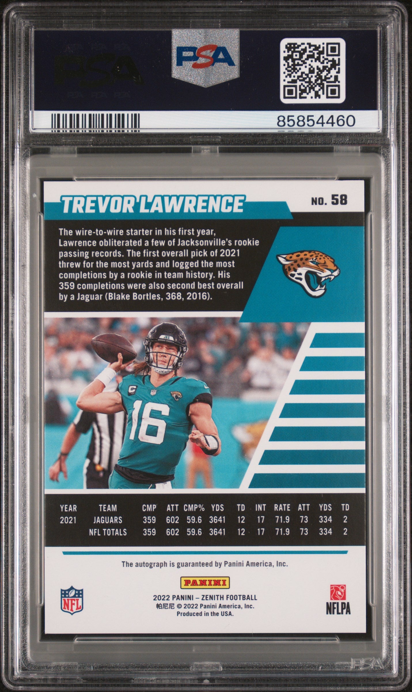 2022 Panini Zenith #58 Trevor Lawrence Au-Artist Proof-Silver Auto