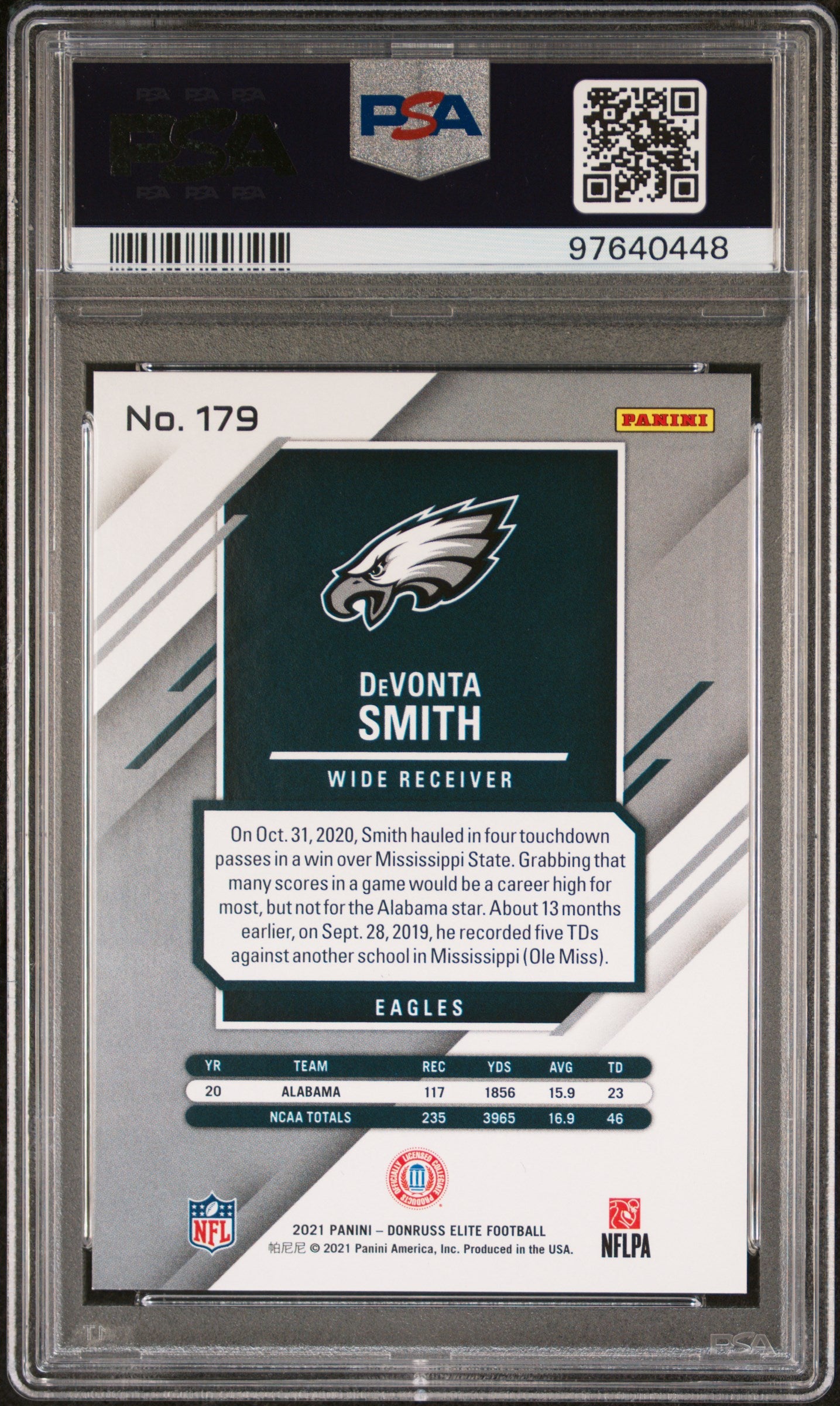 2021 Panini Donruss Elite #179 Devonta Smith Aspirations Shimmer PSA 10