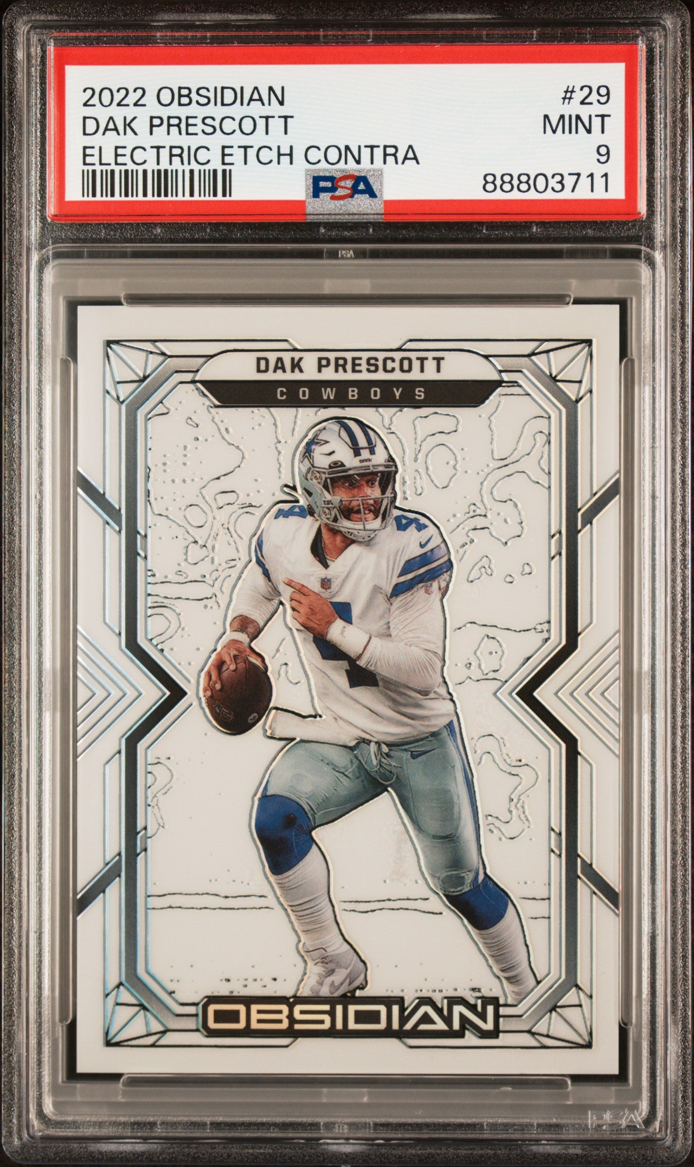 2022 Panini Obsidian #29 Dak Prescott Electric Etch Contra PSA 9