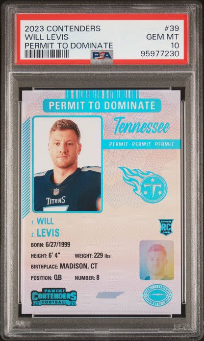 2023 Panini Contenders Permit To Dominate #39 Will Levis PSA 10