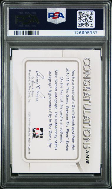 2010 IN THE GAME BETWEEN THE PIPES AUTOGRAPH #MVE MIKE VERNON AUTOGRAPH