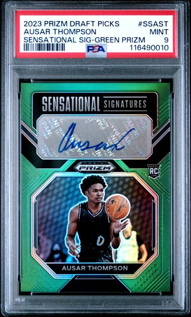 2023 PANINI PRIZM DRAFT PICKS SENSATIONAL SIGNATURE #SSAST AUSAR THOMPSON SENSATIONAL SIG-GREEN PRIZM