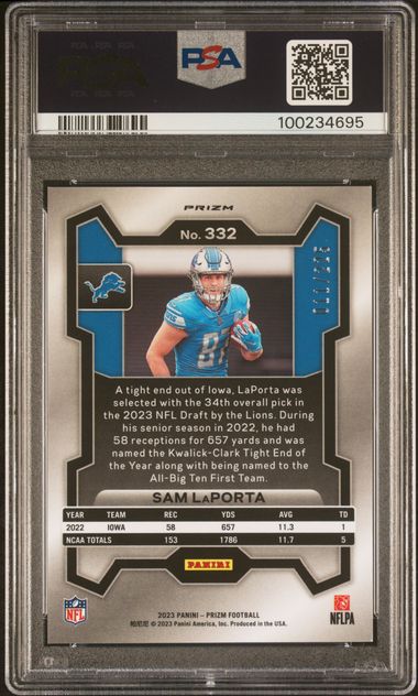 2023 PANINI PRIZM #332 SAM LaPORTA PURPLE ICE