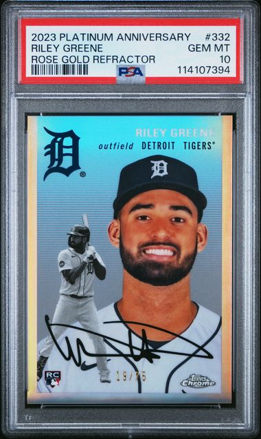 2023 TOPPS CHROME PLATINUM ANNIVERSARY #332 RILEY GREENE ROSE GOLD REFRACTOR