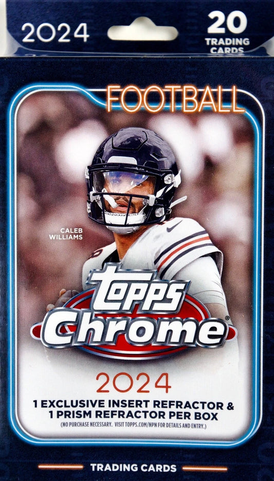 2024 Topps Chrome Football Hanger Box - 20 Cards, 1 Exclusive Insert & Prism