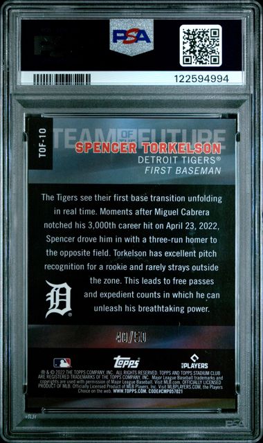 2022 TOPPS STADIUM CLUB CHROME TEAM OF THE FUTURE #TOF10 SPENCER TORKELSON TEAM/FUTURE-GOLD REFRACTOR
