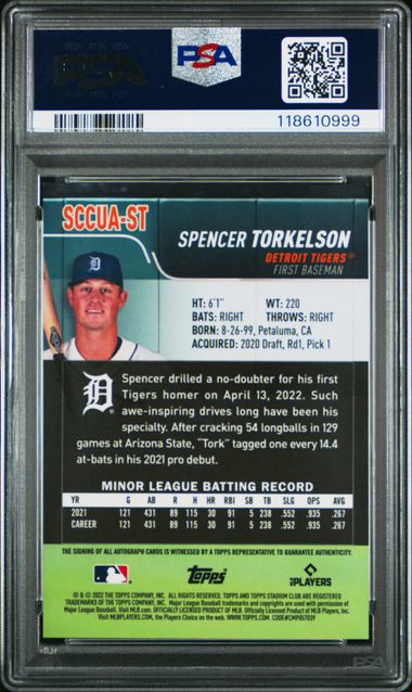 2022 TOPPS STADIUM CLUB CHROME AUTOGRAPHS #ST SPENCER TORKELSON AUTOGRAPH