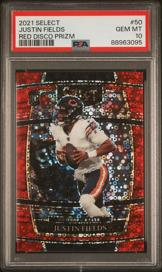 2021 Panini Select #50 Justin Fields Red Disco Prizm PSA 10