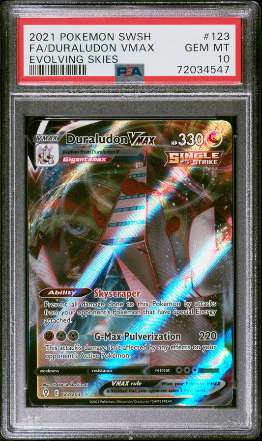 2021 Pokemon Sword & Shield Evolving Skies #123 Fa/Duraludon Vmax PSA 10